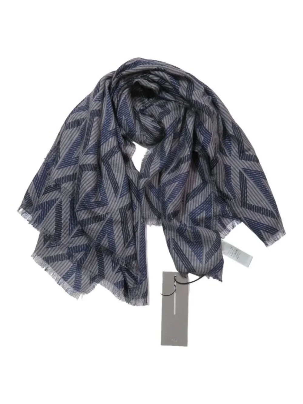 Dior CD Diamond Logo Large Shawl Scarf Fringe Silk Wool Gray